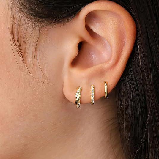 Style Niche Simple Hoop Earrings for Women, Fashionable and Exquisite Stone-Studded Earrings, 3-Piece Set, Jewelry...