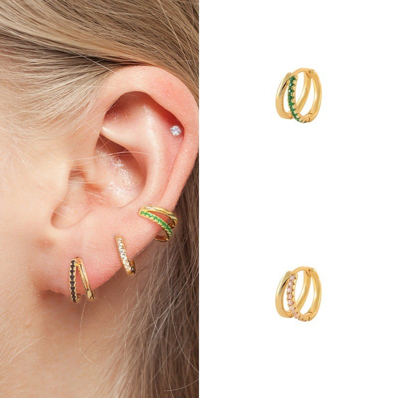 European and American Cross-Border Hot-Selling Personality Creative Double-Layer Hoop Earrings Ear Jewelry Ear Clips Light Luxury Inlaid Diamond Earrings Hoop Ear Jewelry