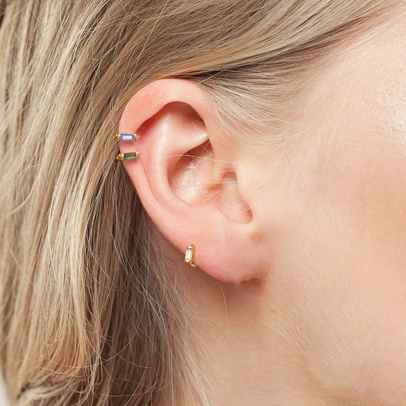 European and American Amazon Cross-Border Hot-Selling Cartilage Hoop Earrings INS Square Inlaid Diamond Ear Cuff Earrings Creative Single Diamond Ear Jewelry