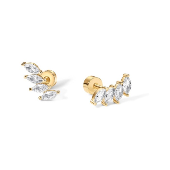 Amazon Bestselling Flat Back Earrings for Women Small Soft Cartilage Cubic Zirconia Stud Earrings Spiral Piercing Fas...