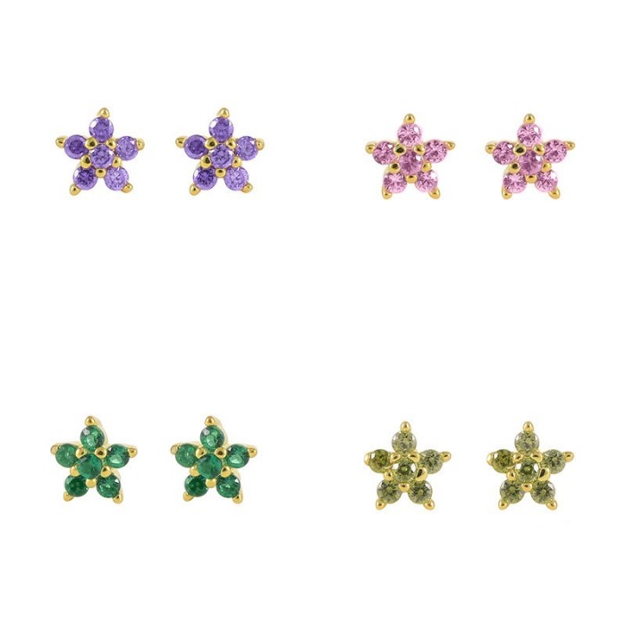 European and American Cross-Border Hot-Selling Petal Colorful Inlaid Diamond Snowflake Geometric Stud Earrings Simple Fashion Trendy Ear Jewelry