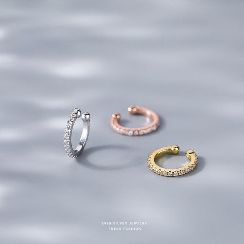 European and American Cross-Border Geometric Three-Color Ear Cuff for Women, Cc-Shaped with Rhinestones, Korean Style Non-Pierced Earrings, Ear Jewelry, Ear Hoops Wholesale