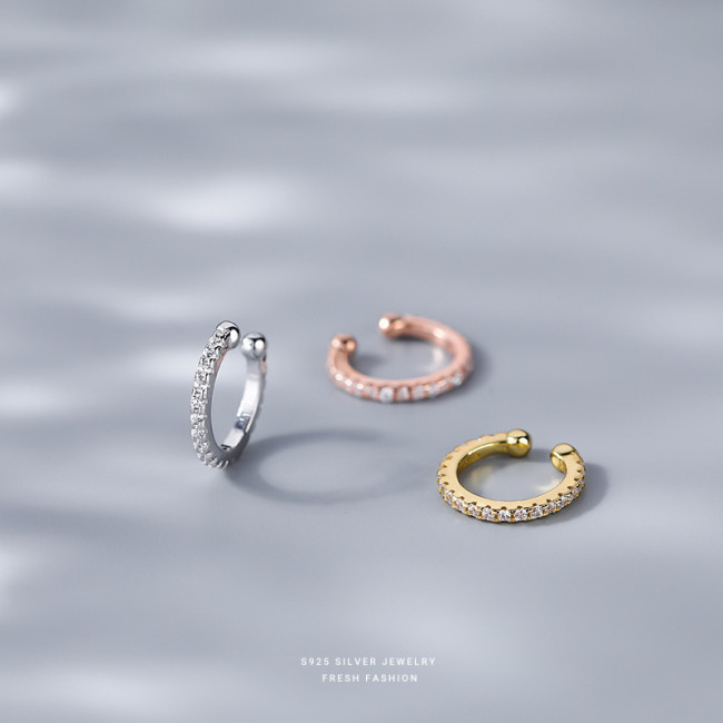 European and American Cross-Border Geometric Three-Color Ear Cuff for Women, Cc-Shaped with Rhinestones, Korean Style Non-Pierced Earrings, Ear Jewelry, Ear Hoops Wholesale