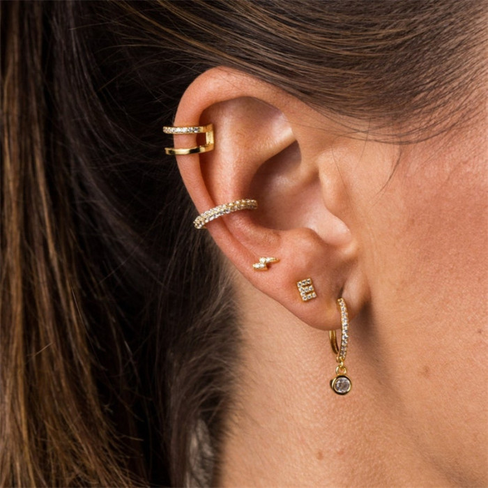 Amazon Best-Selling Micro-Inlaid Zirconia Earrings Fashion Geometric Lightning Fashion Earrings Stud Jewelry