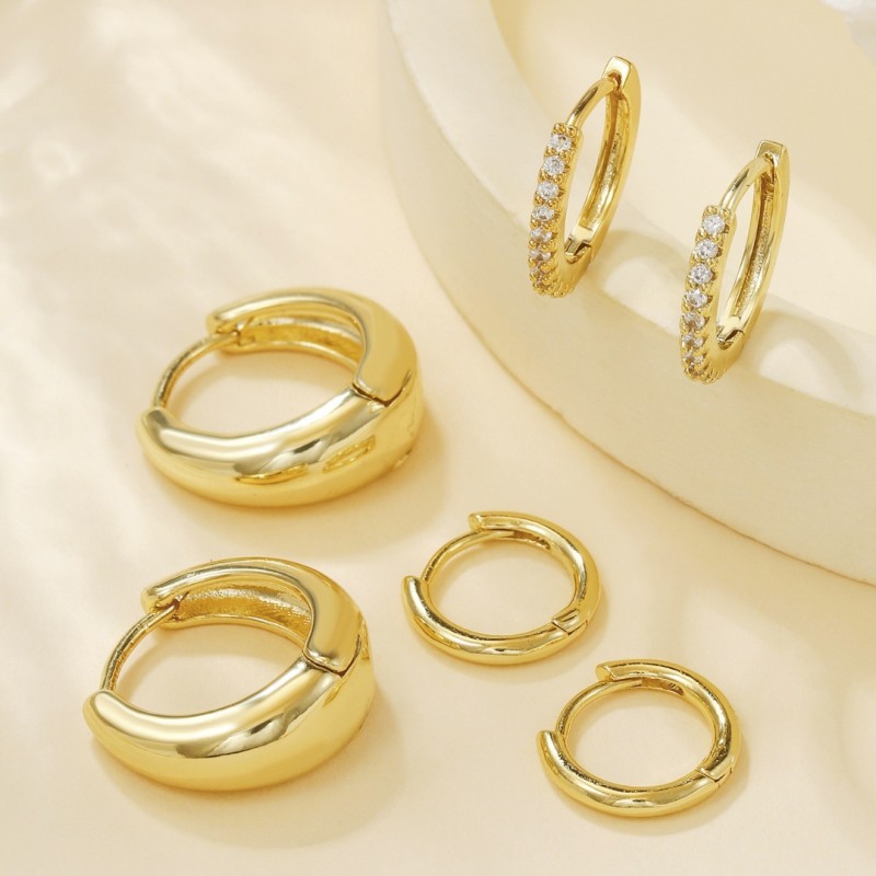 European and American Cross-Border Hot Selling Real Gold Brass Electroplated Water Drop Hoop Earrings Sweet Earrings for Women Cute Earrings Set