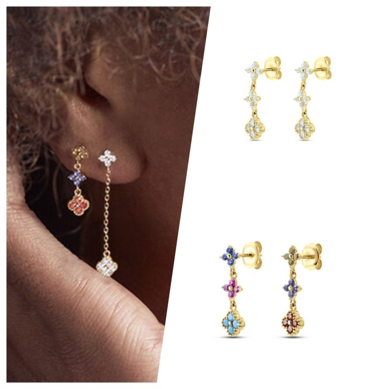 European and American Fashion Colorful Inlaid Diamond Flower Stud Earrings for Women, Simple Ins Style Earrings, Bestselling Cross-Border