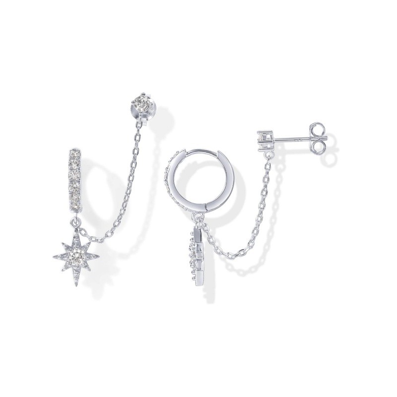 European and American Chain Double Piercing Dangle Chain Huggie Hoop Earrings Cubic Zirconia Ear Cuffs Fashion Simple Women's Earrings