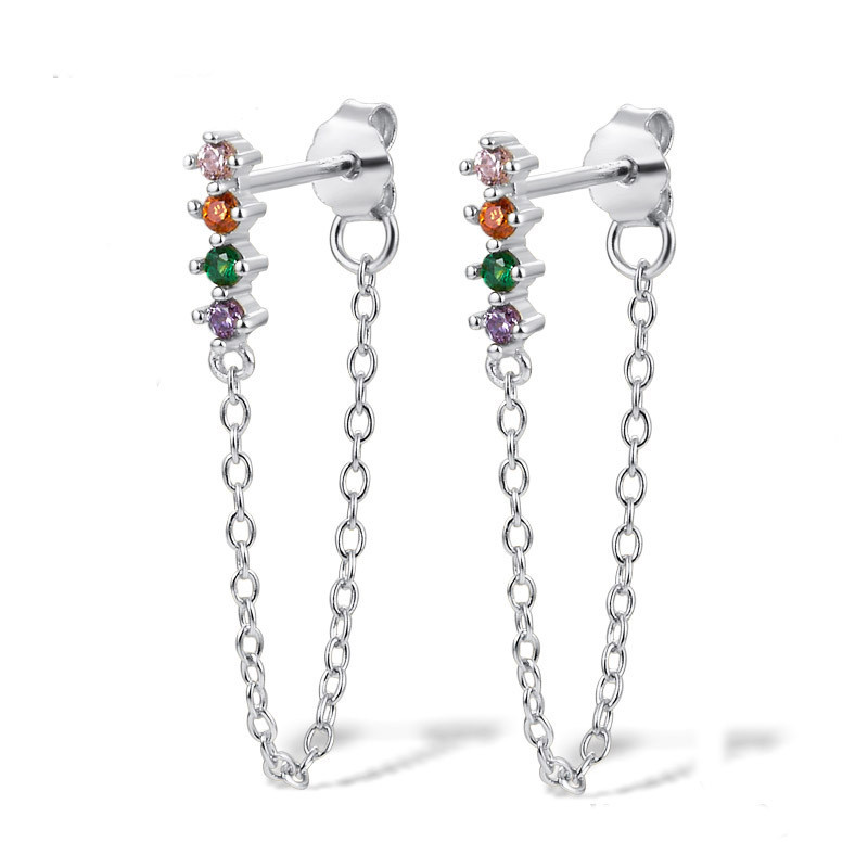 Earrings Row Diamond Micro Inlaid Zircon Earrings Women Light Luxury Niche Fashion High-end Long Tassel Cross-border Earrings
