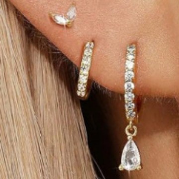 European and American Amazon Cross-Border Hot-Selling Zirconia Water Drop Luxury Women's Fashion Trend Earrings Three-Piece Set Wholesale