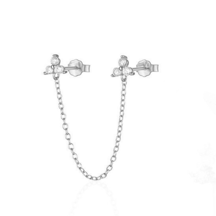 Cross-Border Hot Selling Diamond-Studded Zircon Flower Double Earrings Chain Tassel Earrings Ear Chain Cross-Border Piercing Jewelry Wholesale