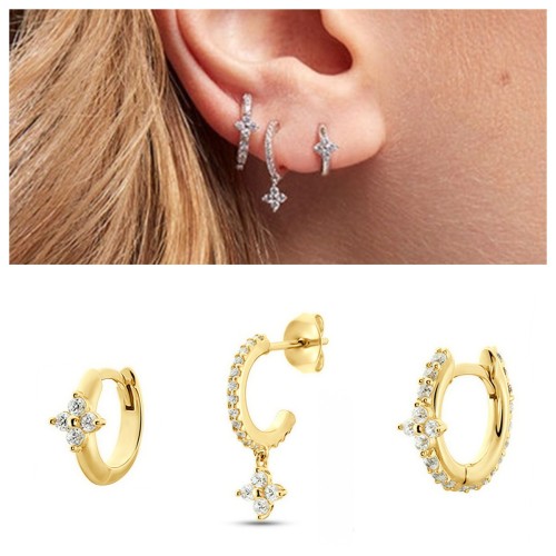 Earrings Personality Petal Inlaid Diamond Hoop Earrings Ear Clips Earrings Three-Piece Set European and American Fashion Ins Style Stud Earrings