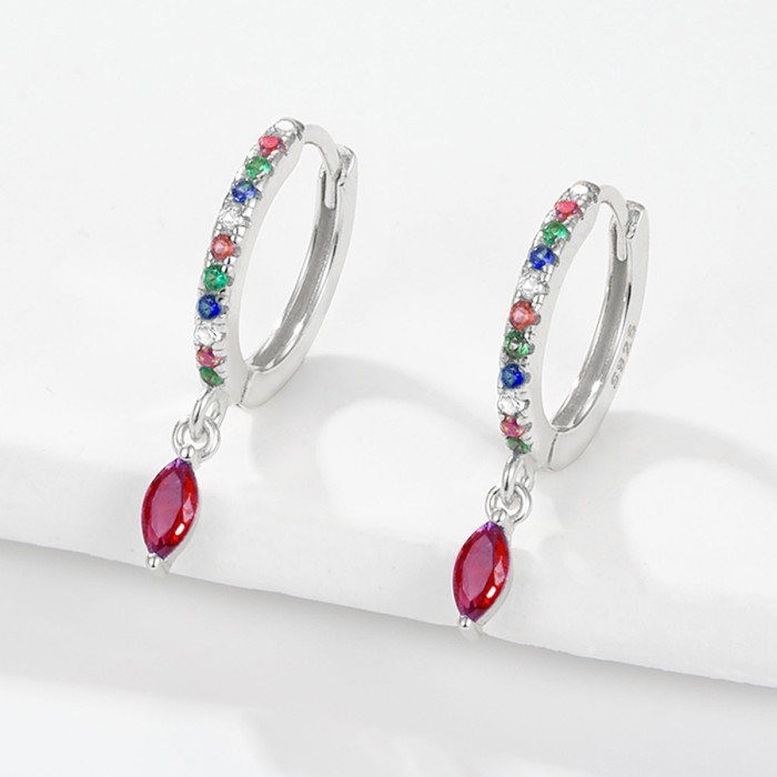 Amazon European and American Overseas Hot-Selling Colorful Diamond Horse Eye Stone Earrings High-End Earrings for Women Cross-Border Jewelry Wholesale Manufacturer