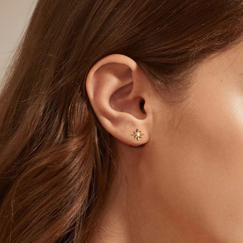 European and American Cross-Border Wholesale New Niche Micro Inlaid Stone Lucky Eight-Pointed Star Earrings Simple Versatile Small Exquisite Ear Jewelry