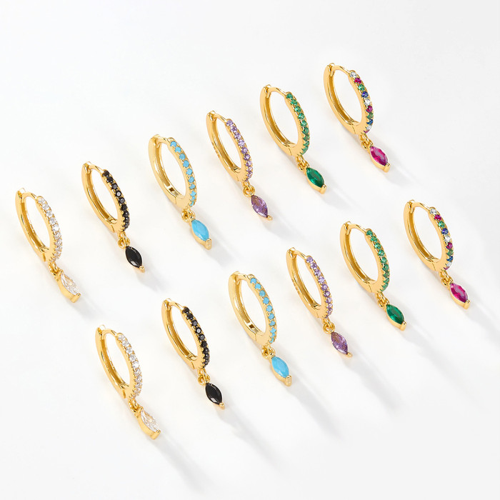 Amazon European and American Overseas Hot-Selling Colorful Diamond Horse Eye Stone Earrings High-End Earrings for Women Cross-Border Jewelry Wholesale Manufacturer