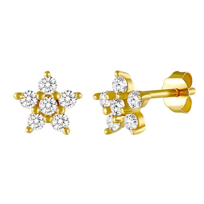 Amazon Hot-Selling Simple Earrings Fashion Creative Style Fashion Starfish Pentagram Stone-Inlaid Earrings
