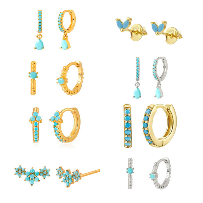 Light Luxury High-End Colorful Zircon Earrings Water Drop Stone-Inlaid Celi French Ear Clips Hot-Selling Women's Je...