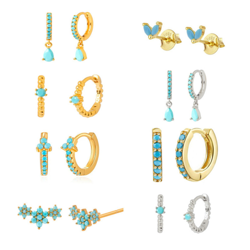 European and American Light Luxury High-End Colorful Zircon Earrings Water Drop Inlaid Diamond Celi French Ear Clips Cross-Border Hot-Selling Women's Jewelry
