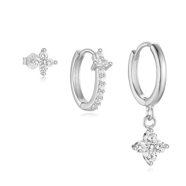 Hot-Selling Rhombus Stone-Inlaid Trendy Hoop Earrings Set Enamel Temperament Eight-Pointed Star Earrings, Jewelry Sets