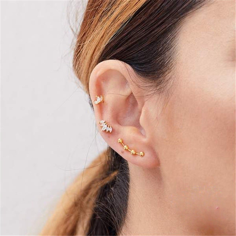 European and American Hot-Selling Small Crown Diamond-Studded Threaded Piercing Single Earring Cross-Border Best-Selling Trendy INS Ear Bone Stud