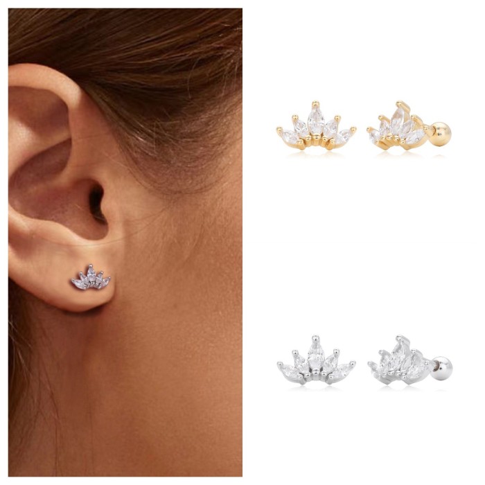 New Hot-Selling Screw Earrings Crown Micro-Inlaid Zircon Threaded Earrings Light Luxury High-End Jewelry for Women