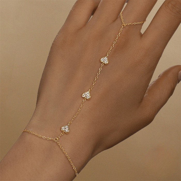 European and American Cross-Border New Heart-Shaped Diamond-Encrusted Bracelet Ring Chain Niche Design High-End Elegant Versatile Ring Chain