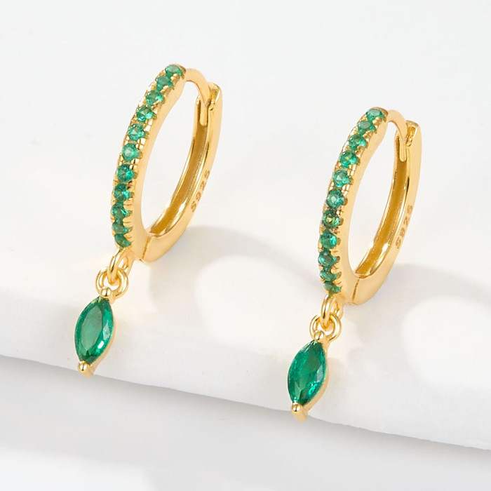 Amazon European and American Overseas Hot-Selling Colorful Diamond Horse Eye Stone Earrings High-End Earrings for Women Cross-Border Jewelry Wholesale Manufacturer