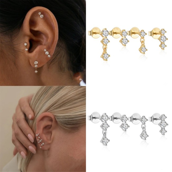 European and American Cross-Border AliExpress Hot-Selling Diamond-Studded Simple Daily Matching Earrings for Women Elegant Versatile Four-Piece Earring Set