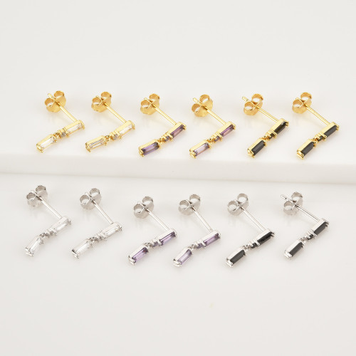 European and American Amazon Cross-Border Hot-Selling Small Square Earrings Fashion Versatile Zircon Stud Earrings Light Luxury Design Sense Jewelry