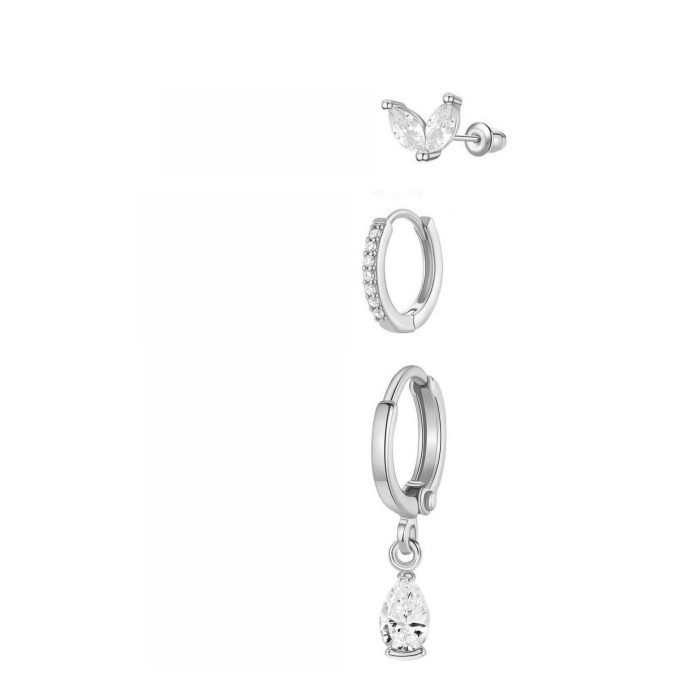 European and American Amazon Cross-Border Hot-Selling Zirconia Water Drop Luxury Women's Fashion Trend Earrings Three-Piece Set Wholesale