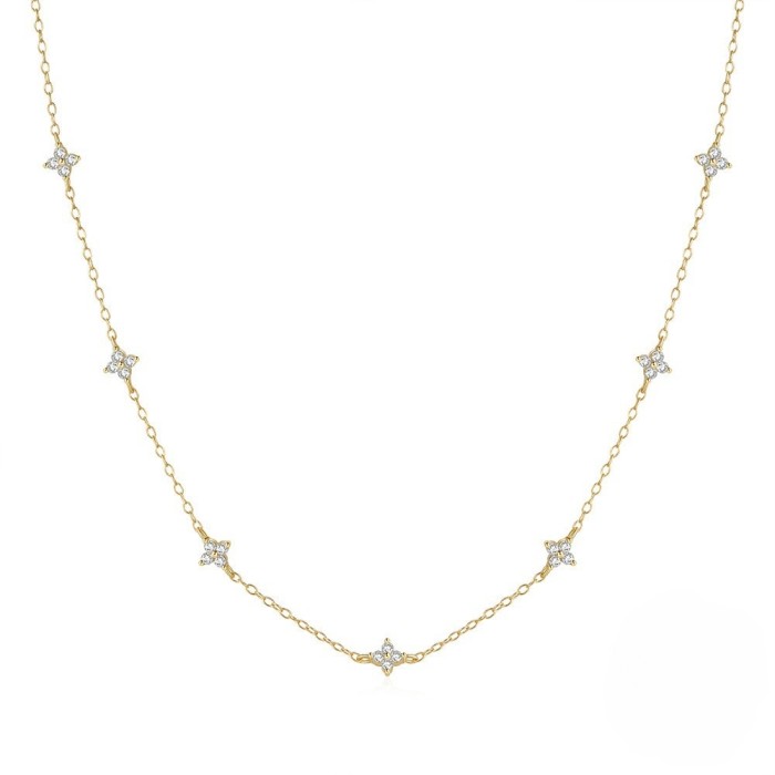 European and American Cross-Border Amazon Hot-Selling Personalized Floral Inlaid Diamond Layered Collarbone Necklace Design Collarbone Chain Necklace