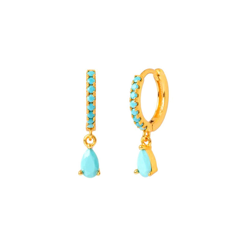 European and American Light Luxury High-End Colorful Zircon Earrings Water Drop Inlaid Diamond Celi French Ear Clips Cross-Border Hot-Selling Women's Jewelry