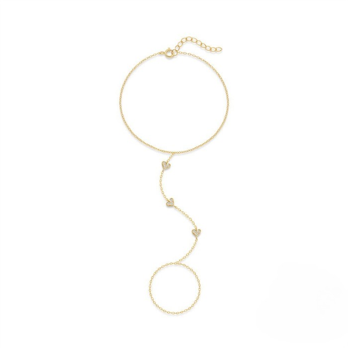 European and American Cross-Border New Heart-Shaped Diamond-Encrusted Bracelet Ring Chain Niche Design High-End Elegant Versatile Ring Chain