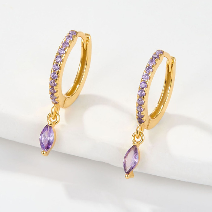 Amazon European and American Overseas Hot-Selling Colorful Diamond Horse Eye Stone Earrings High-End Earrings for Women Cross-Border Jewelry Wholesale Manufacturer