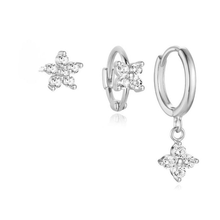 Lucky Clover Four-Leaf Clover Flower Earrings New Trendy Simple Exquisite Fresh Ear Clips Ins Style Elegant Trendy Three-Piece Set