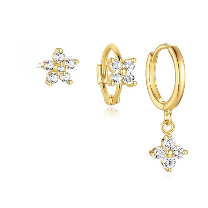 Lucky Clover Four-Leaf Clover Flower Earrings New Trendy Simple Exquisite Fresh Ear Clips Ins Style Elegant Trendy Three-Piece Set