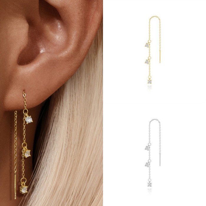 European and American Cross-Border Hot-Selling Micro-Inlaid Diamond Tassel Layered Chain Ear Thread Niche No Ear Plug Design Jewelry