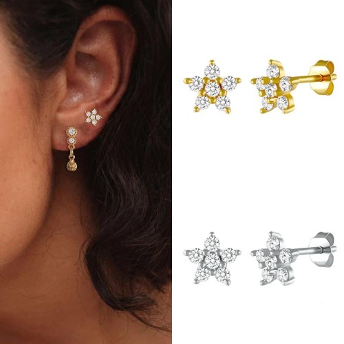European and American Amazon Cross-Border Hot-Selling Simple Earrings Fashion Creative Style Fashion Starfish Pentagram Inlaid Diamond Earrings