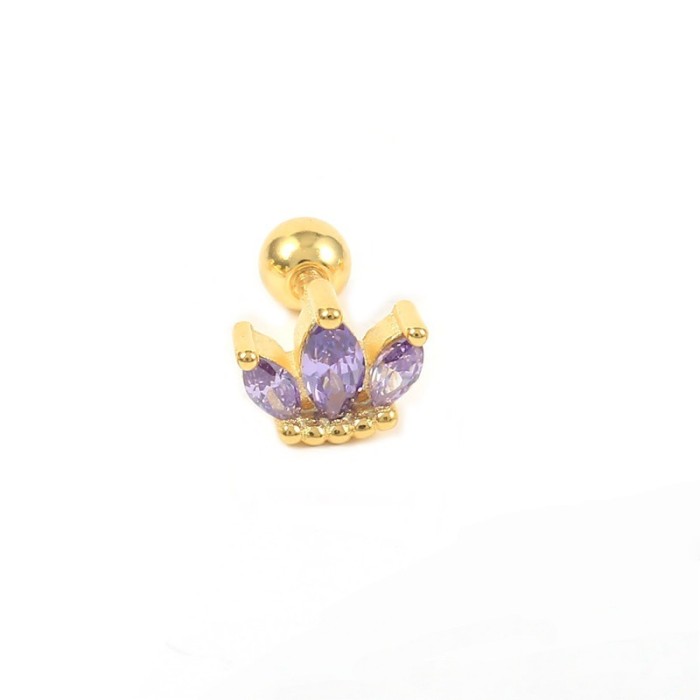 European and American Hot-Selling Small Crown Diamond-Studded Threaded Piercing Single Earring Cross-Border Best-Selling Trendy INS Ear Bone Stud