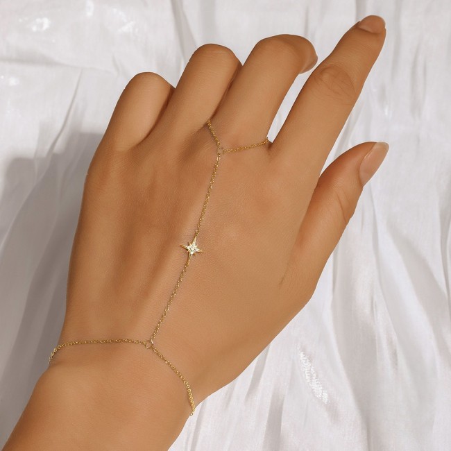 European and American Style Fashion Diamond-Studded Eight-Pointed Star Versatile Fashion Bracelet Korean Version High-End Design Connected Ring Bracelet for Women
