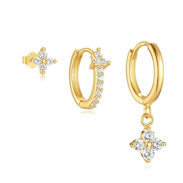 European and American Hot-Selling Rhombus Inlaid Diamond Trendy Hoop Earrings Set Enamel Temperament Eight-Pointed Star Earrings