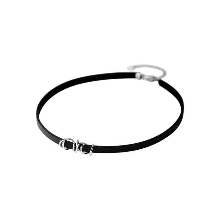 925 Sterling Silver Choker Collarbone Chain Necklace for Women Neck Chain Neck Strap Black Leather Cord Choker Niche Design Ins Trend
