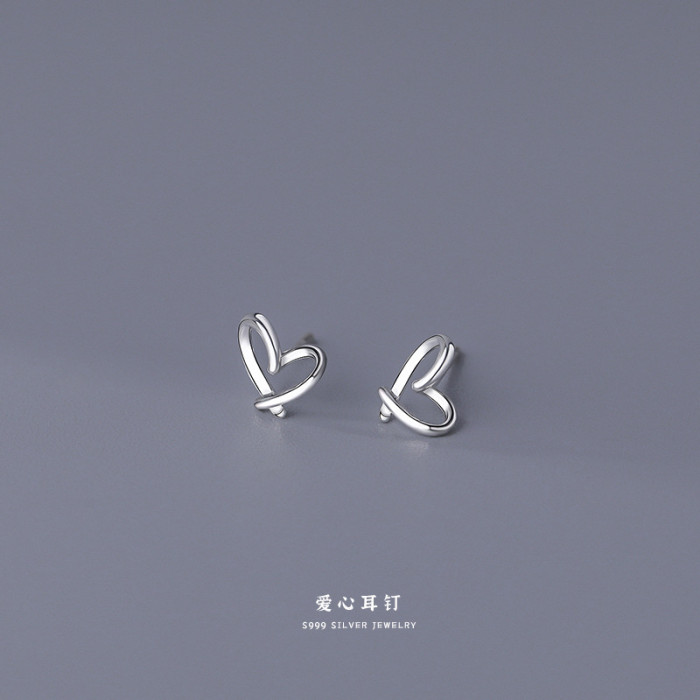 S999 Pure Silver Earrings for Women Simple Four-Leaf Clover Pure Silver Small Ear Bone Studs Ear Piercing Care Earrings Wholesale
