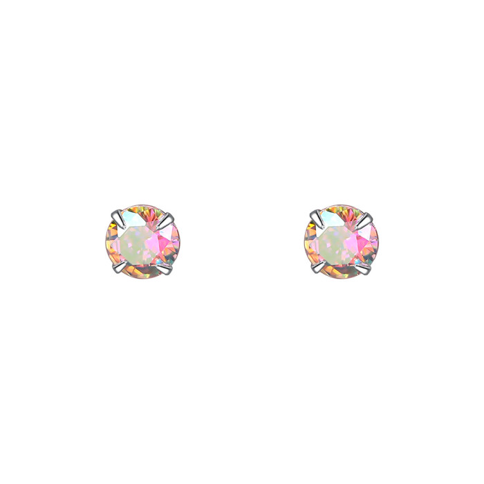 S999 Pure Silver Iridescent Zircon Earrings for Women, Brilliant and Sparkling, Versatile and Petite, INS Mini Pure Silver Ear Jewelry for Pierced Ears