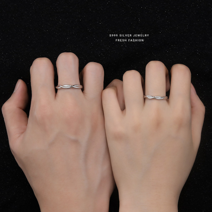 S999 Pure Silver Mobius Strip Couple Rings Simple Niche Design Couple Style Valentine's Day Gift for Girlfriend