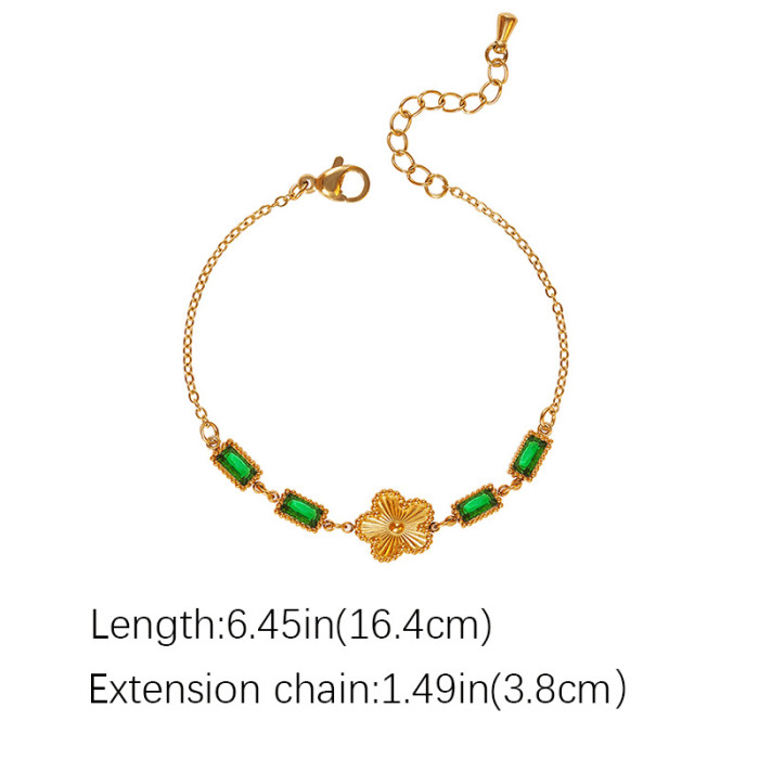 Stainless Steel Bracelet with Inlaid Diamonds, Star and Five-Leaf Flower Design, Gold-Plated, Non-Fading Titanium Steel Bracelet, Light Luxury High-End Bracelet