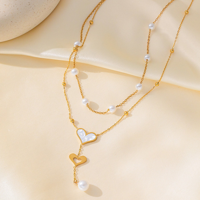 Fashion Titanium Steel Necklace High-Value Flower Double Chain Necklace Light Luxury High-End Heart Bracelet Stainles...