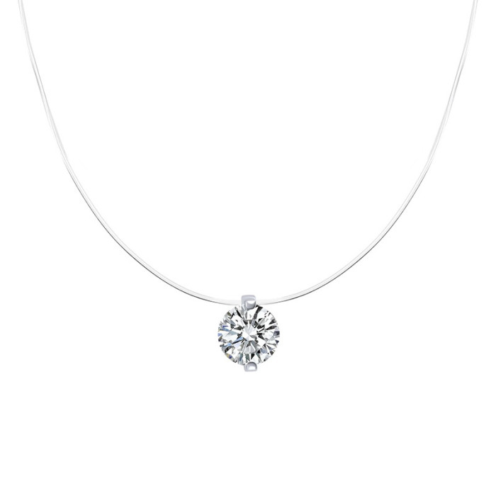 Sterling Silver Invisible Fish Line Moissanite Necklace for Women Collarbone Chain Mermaid Elf's Tears Pendant Single Diamond Forest Style Choker