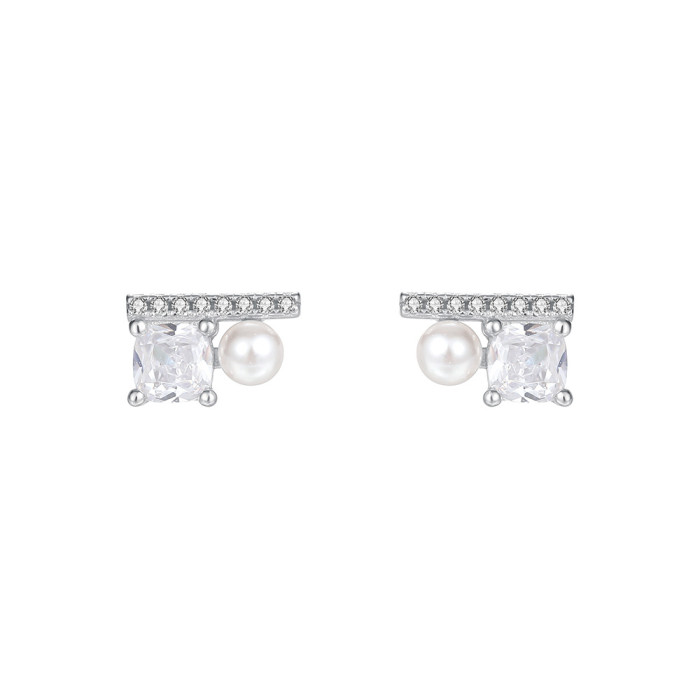S925 Sterling Silver Simple Geometric Pearl Earrings for Women, Light Luxury Starry Sky Niche Design Versatile Commuting Earrings