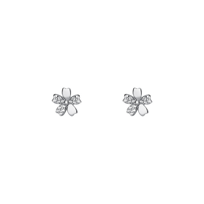 S999 Pure Silver Inlaid Diamond Cherry Blossom Earrings for Women Simple Light Luxury Fresh Sweet Girly Flower Earrings Wholesale