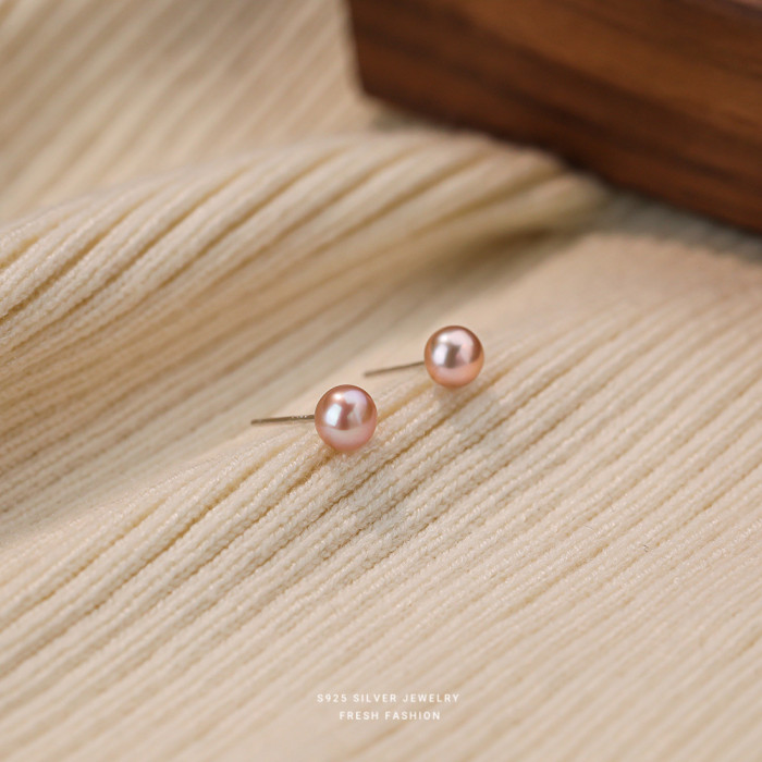 925 Natural Freshwater Small Pearl Earrings for Women Mini Simple Style High-end Earrings for Pierced Ears